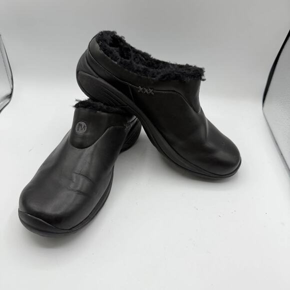 Merrell Fur Lined Black Slip-on Clogs Moc Womens 8 Encore Ice Smooth - Picture 9 of 11